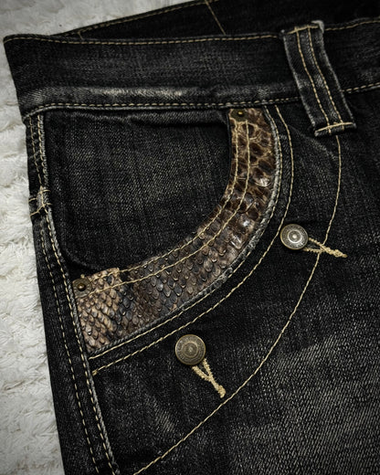 Tornado Mart Python Detailed Spiral Flared Jeans