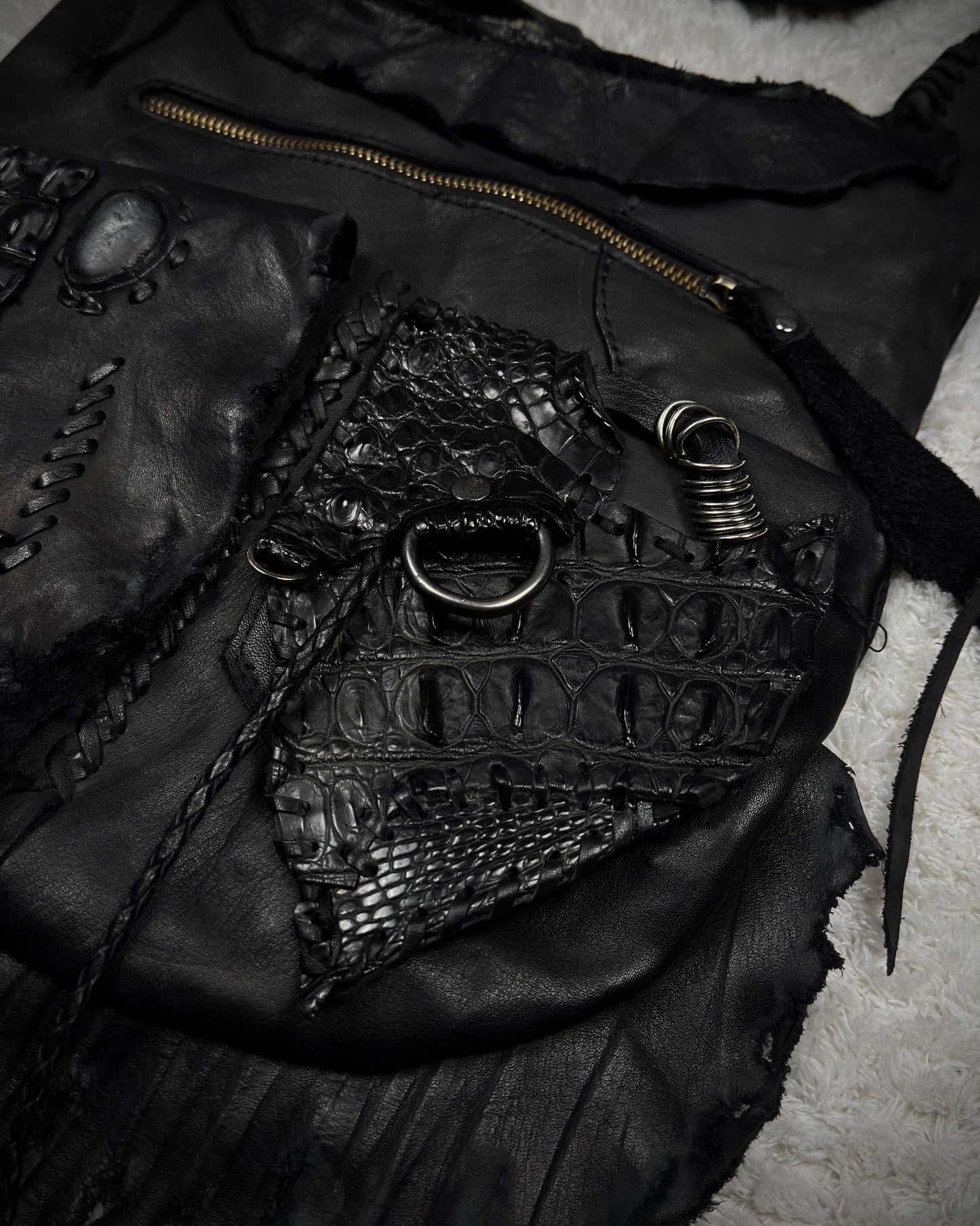 Raw Cut Crocodile Leather Shoulder Bag