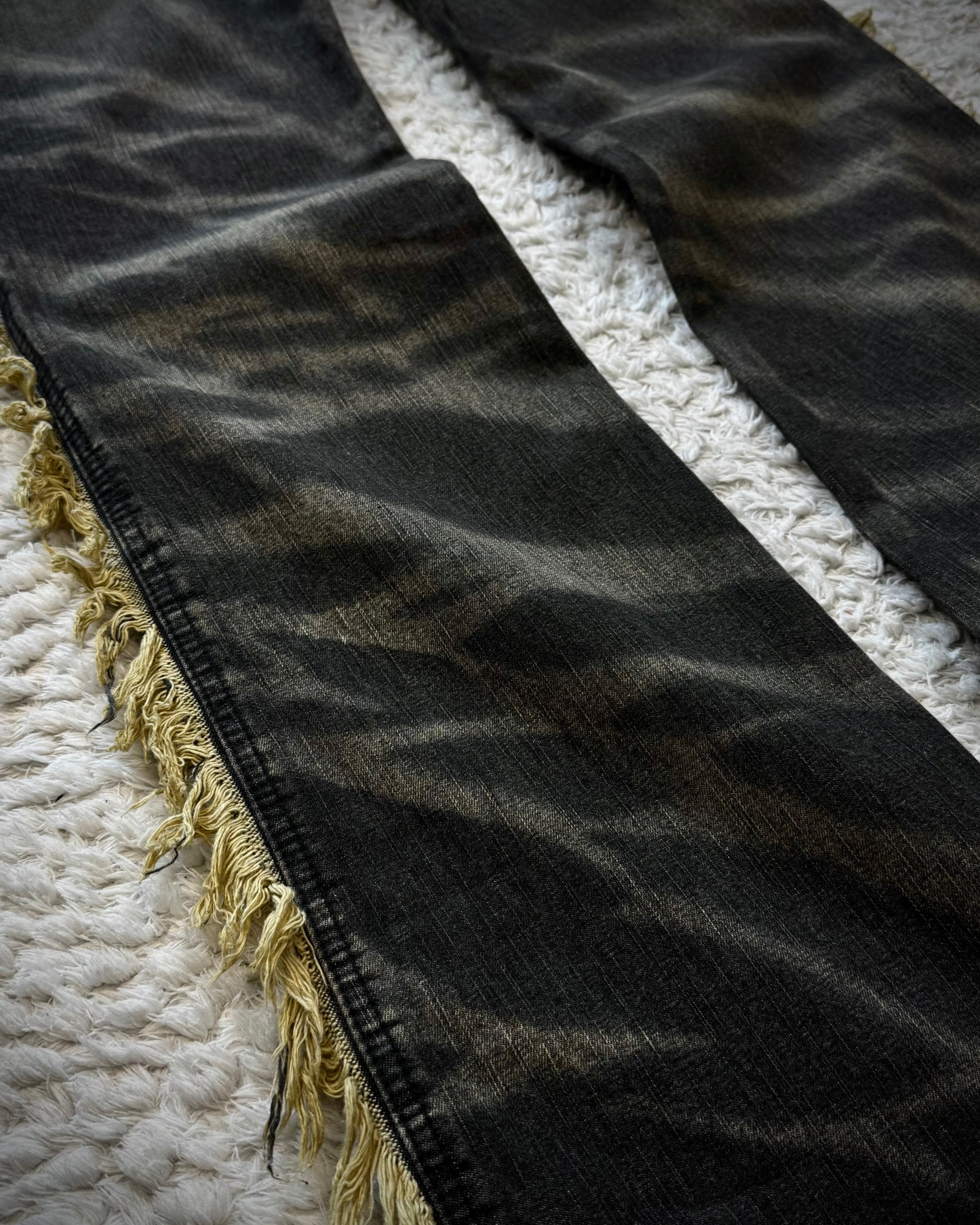 Black Baccara Fringed Zebra Washed Flared Jeans