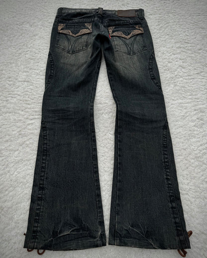 Tornado Mart Mud Washed Python Detailed Lace Up Flared Jeans