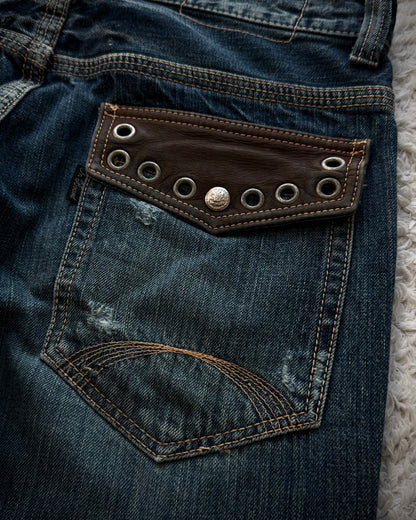 On Board Vintage Leather Flap Flared Jeans