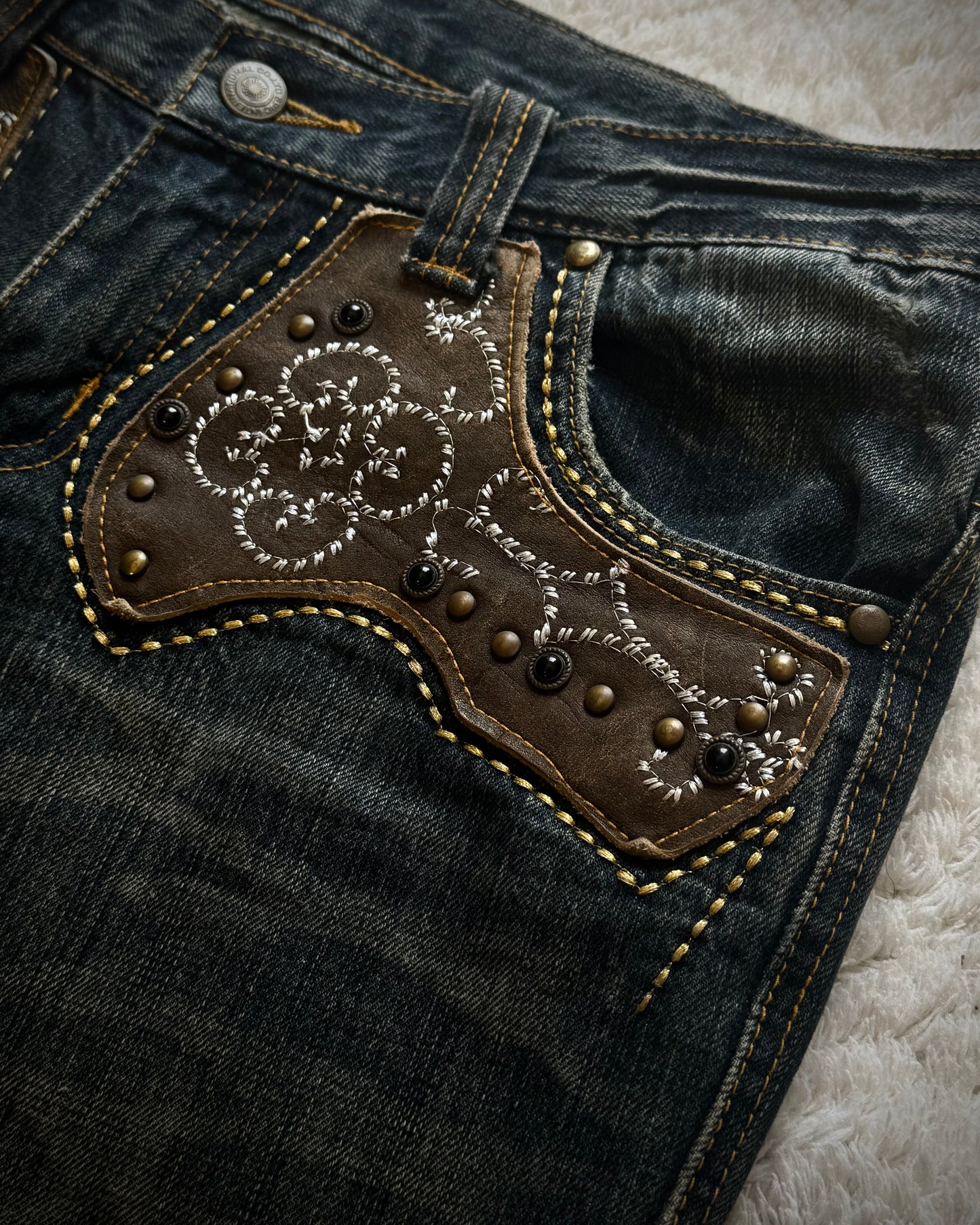 Tornado Mart Western Studded Leather Flared Jeans