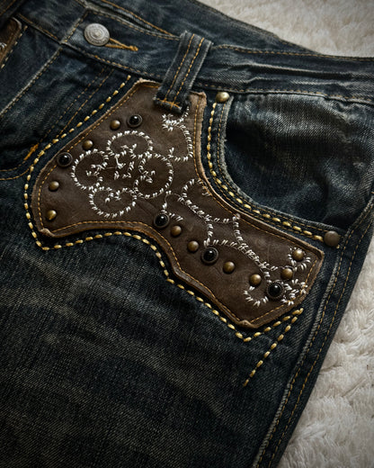 Tornado Mart Western Studded Leather Flared Jeans