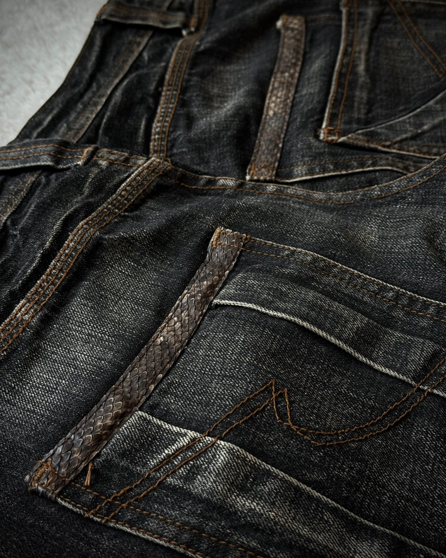Semantic Design Python Detailed Silver Splatter Bootcut Jeans