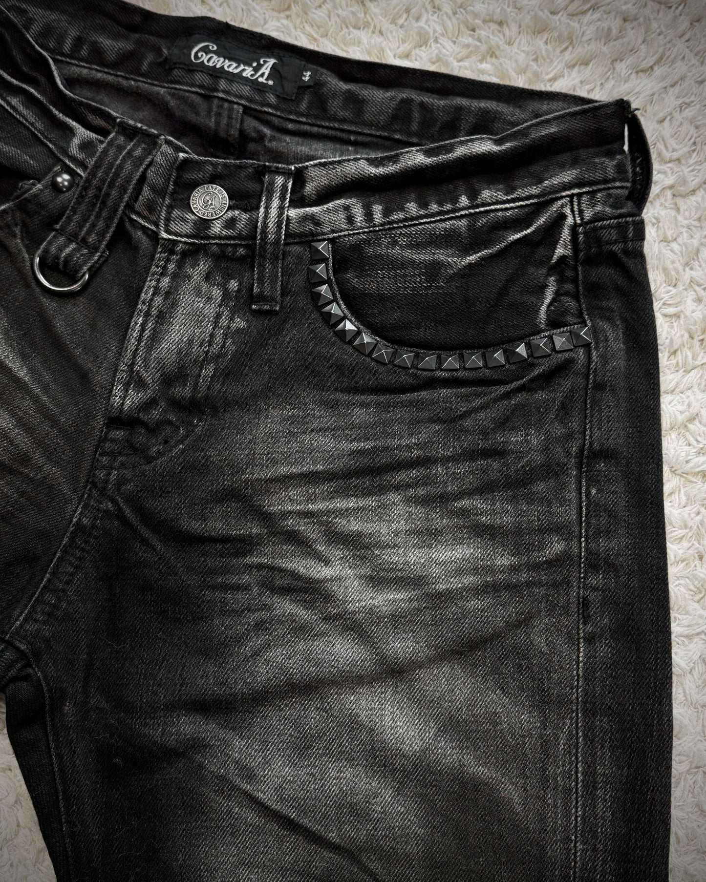 CavariA J-Cut Whisker Washed Bootcut Denim