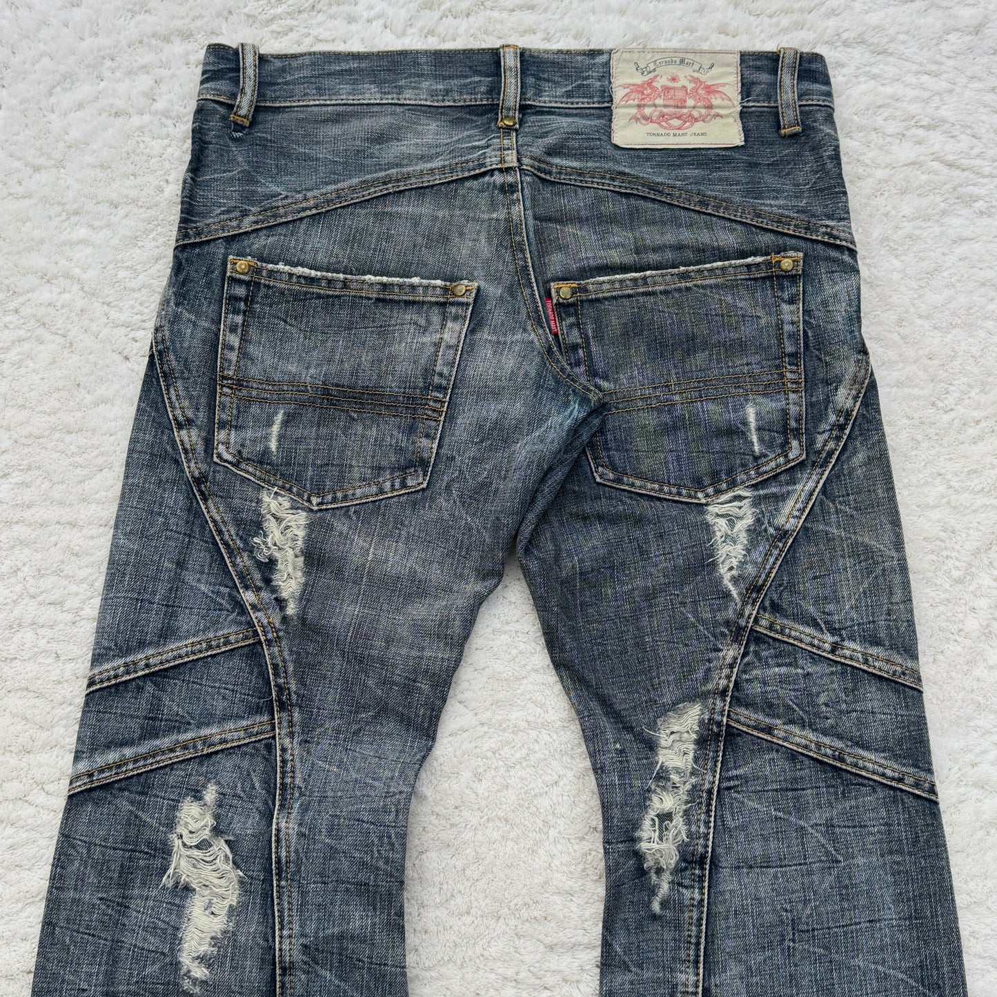 Tornado Mart Distressed Cracked Wash Flared Jeans