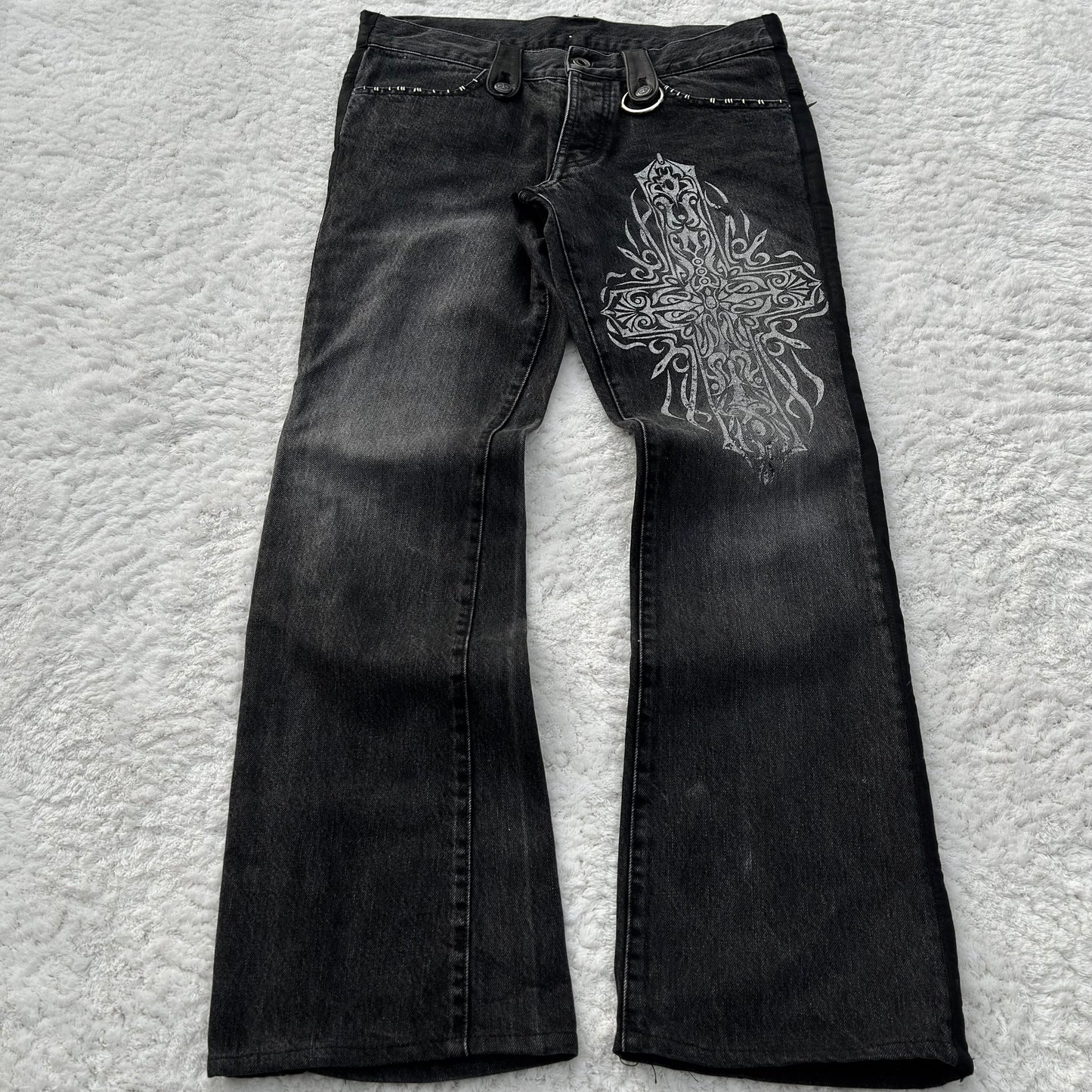 5351 Pour Les Hommes Cross Pierced & Studded Leather Detailing Bootcut Jeans