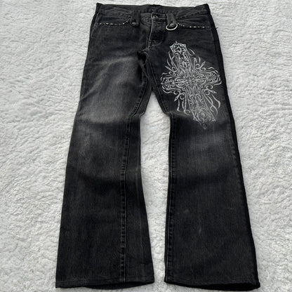 5351 Pour Les Hommes Cross Pierced & Studded Leather Detailing Bootcut Jeans