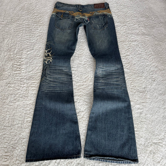 Tornado Mart Tribal Embroidery Flared Jeans