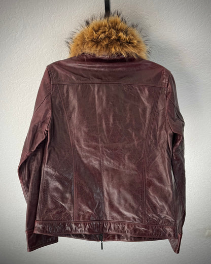 A.S.M. Chunky Fur Wine Dyed Leather Jacket