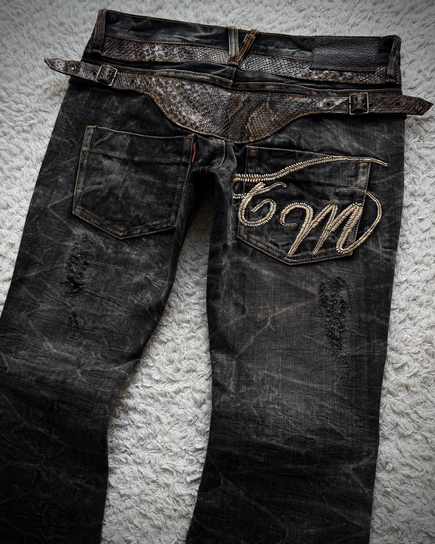 Tornado Mart Python Belted Flared Jeans