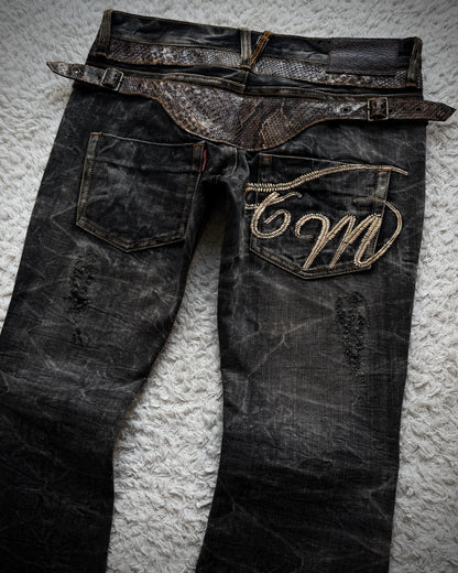 Tornado Mart Python Belted Flared Jeans