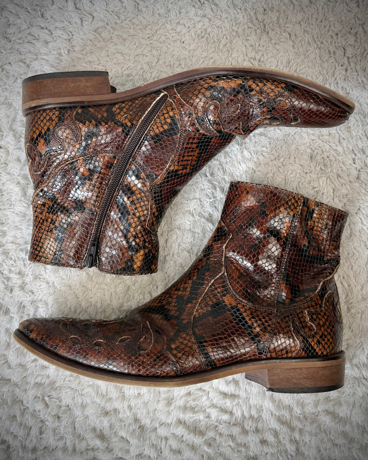 Italian Python Textured Western Leather Boots