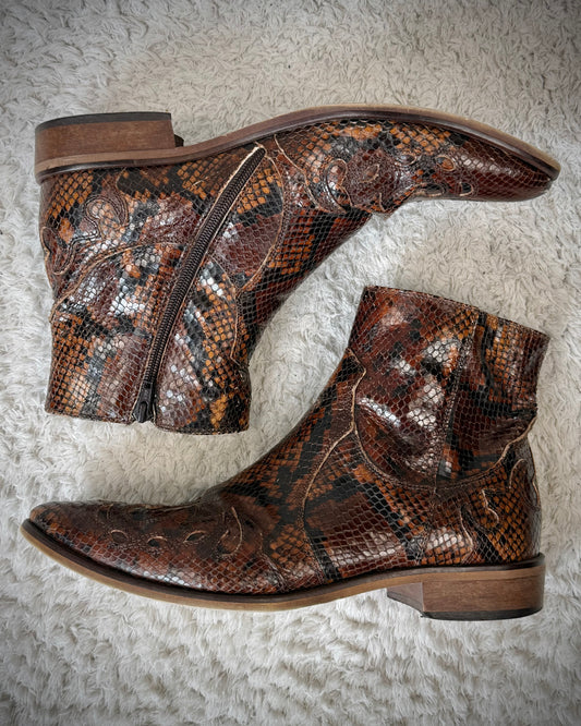 Italian Python Textured Western Leather Boots