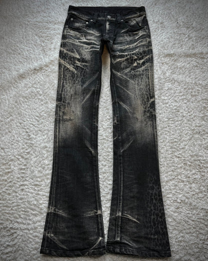 Tornado Mart Leopard Clawmarks Washed Slim Bootcut Jeans