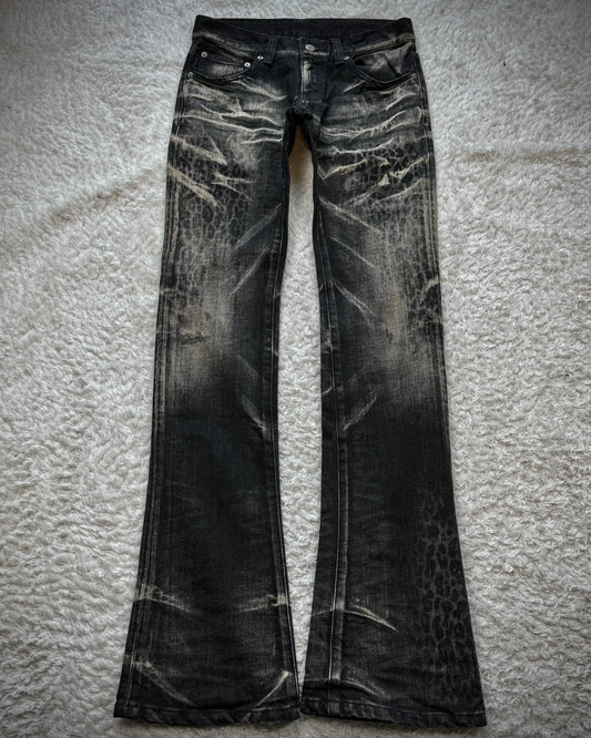 Tornado Mart Leopard Clawmarks Washed Slim Bootcut Jeans