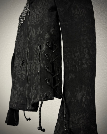 By The R Leopard Waxed Studded Lace Up Biker Jacket