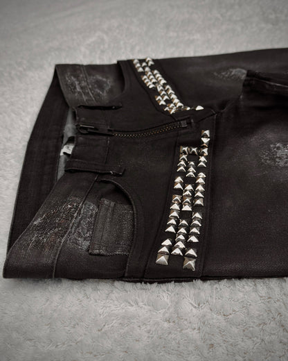 LED Rechwe Veronica Arizona Crack Waxed Studded Flared Jeans