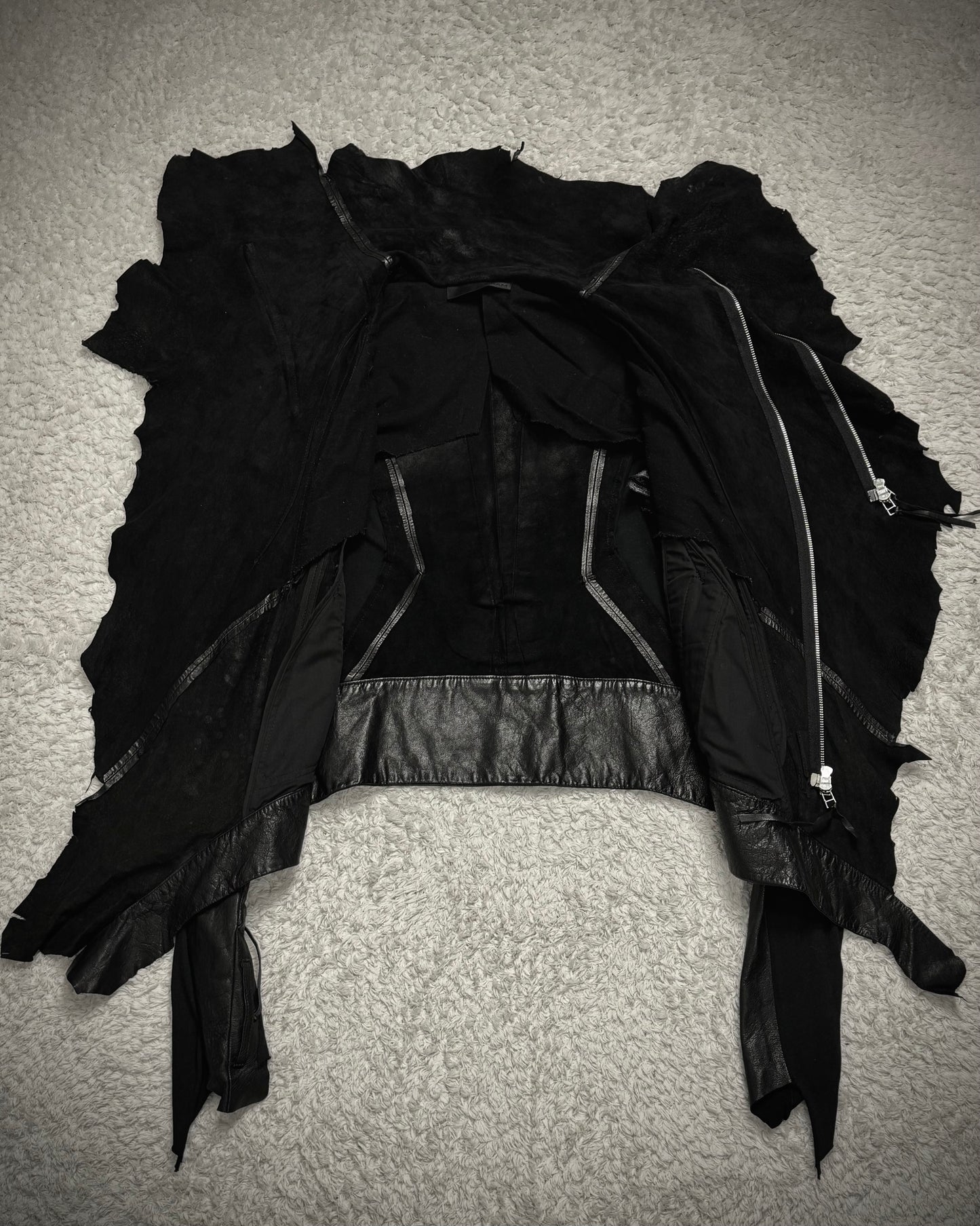 Ekam Asymmetrical Raw Cut Sheepskin Leather Jacket