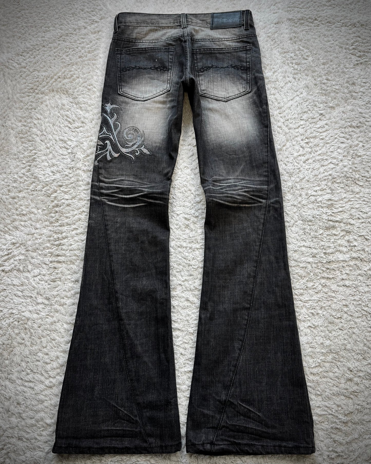 Midas Metallic Tribal Embroidery Spiral Flared Jeans