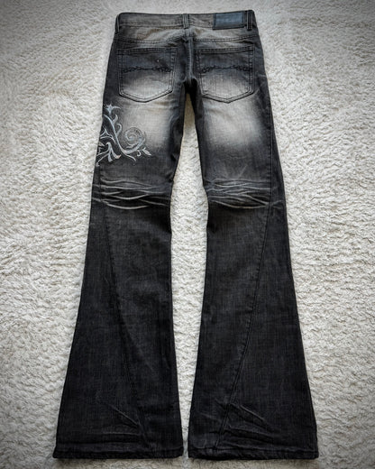 Midas Metallic Tribal Embroidery Spiral Flared Jeans