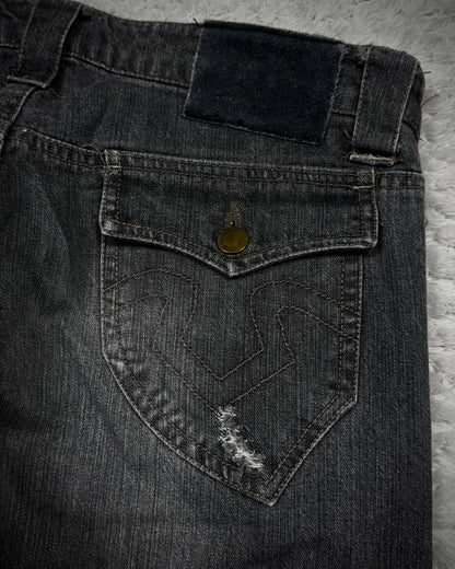 In The Attic Whisker Washed Frayed J-Cut Flared Jeans
