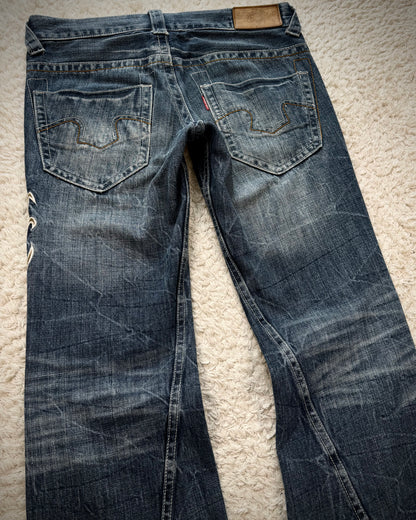 Tornado Mart Tribal Embroidery Spiral Flared Jeans