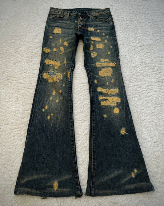 Tornado Mart Mud Washed Repaired Distressing Flared Jeans