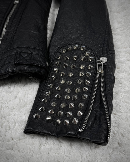Affliction Spike Studded Metal Badge Leather Jacket