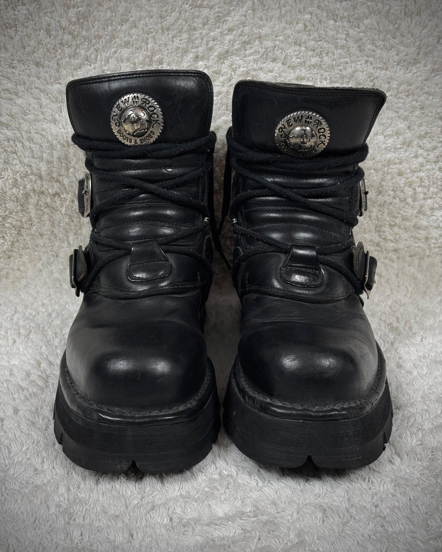 New Rock Laced Steel Heel Leather Boots