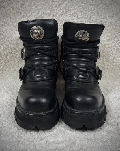 New Rock Laced Steel Heel Leather Boots