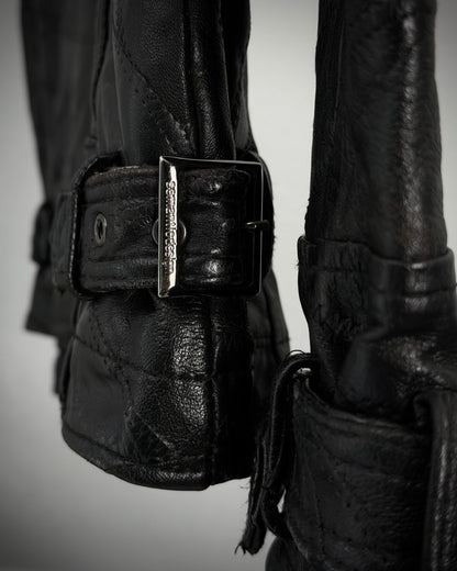 Semantic Design Scar Stitched Leather Patchwork Jacket