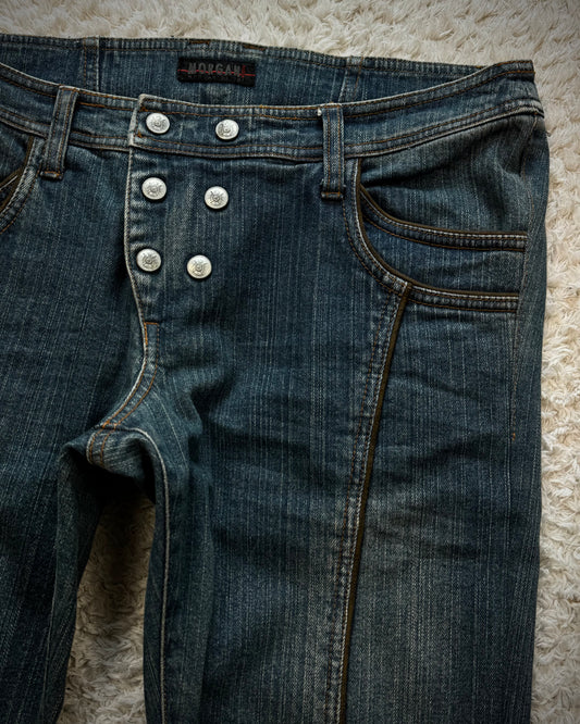 Morgan Homme Mud Washed Double Button Fly Flared Jeans
