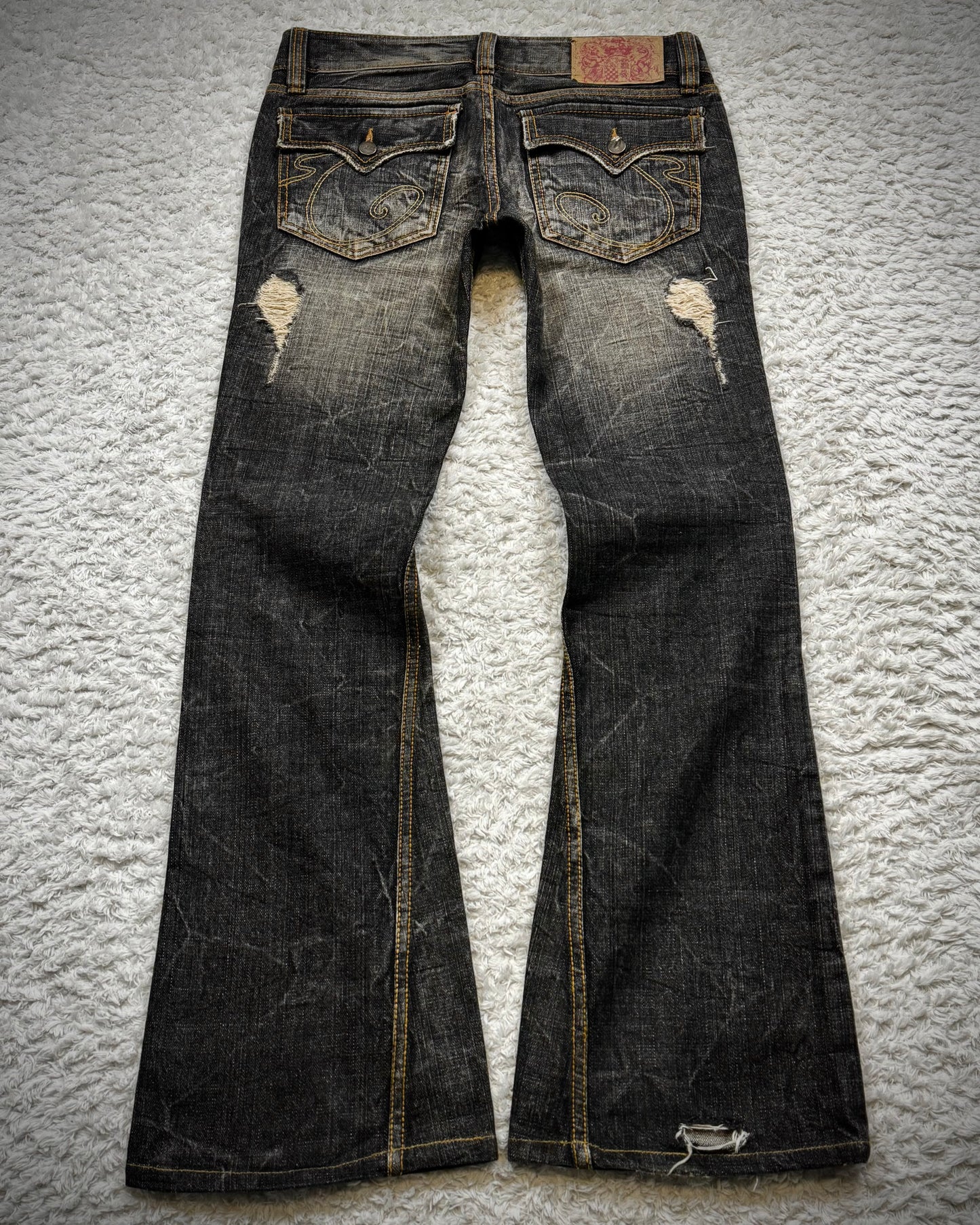 Casva Repaired Distressing Vintage Flared Jeans