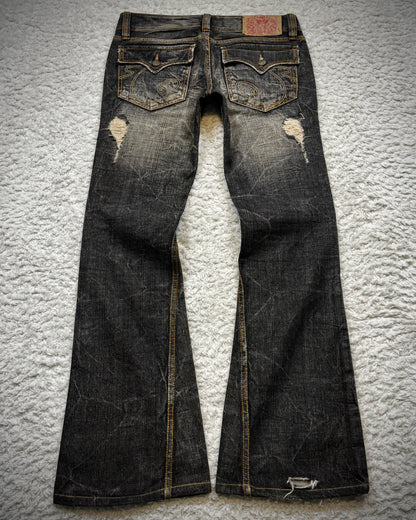 Casva Repaired Distressing Vintage Flared Jeans