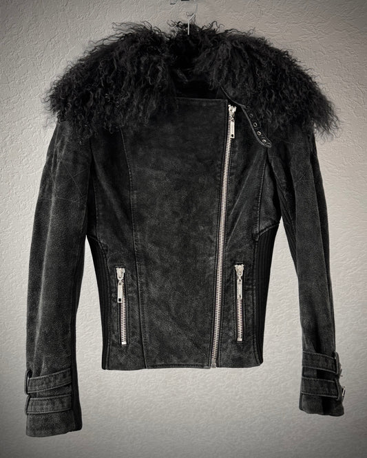 Vero Moda Curly Fur Collar Leather Jacket