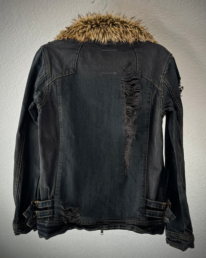 Midas Fur Distressed Denim Jacket