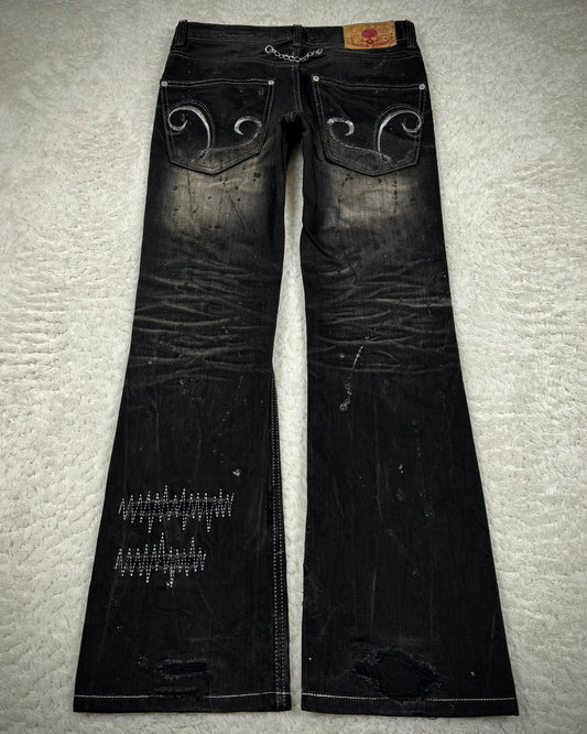 Lagust Repaired Distressing Chained Silver Detailed Bootcut Denim