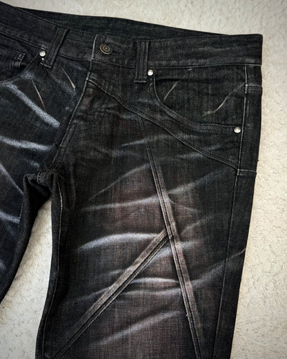 Tornado Mart Bordeaux Silver Whisker Washed Flared Jeans