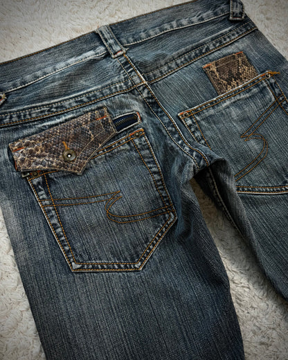 Semantic Design Python Pocket Detailed Spiral Flared Jeans