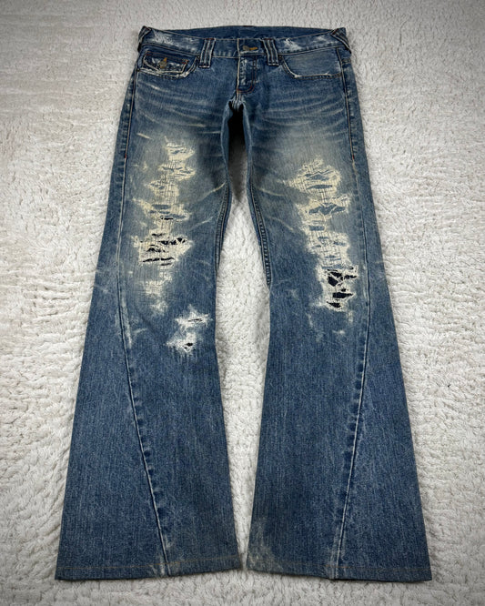 Tornado Mart Repaired Distressing Spiral Flared Jeans