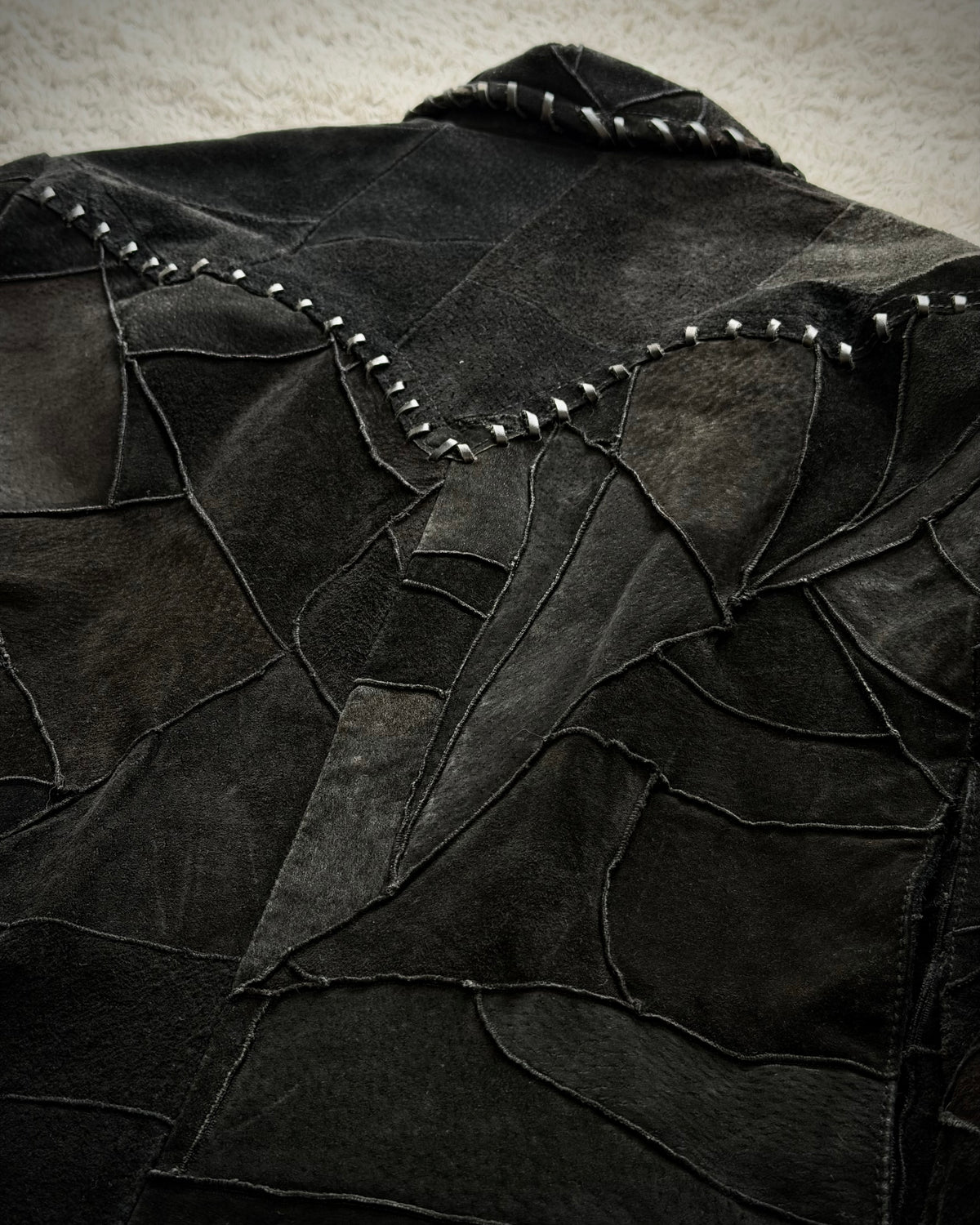 Gowest Scar Stitched Suede Leather Patchwork Jacket