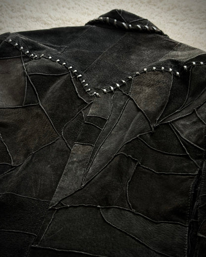 Gowest Scar Stitched Suede Leather Patchwork Jacket