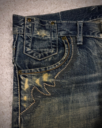 Tornado Mart Mud Washed Tribal Embroidery Flared Jeans