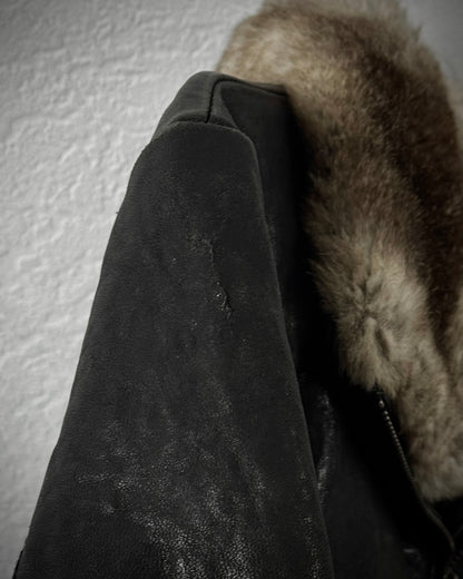 Comme Ca Men Rabbit Fur Collar Leather Jacket