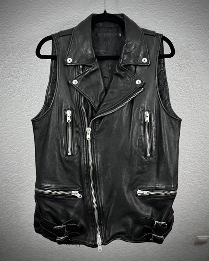 Fuga Zippered Sheepskin Leather Biker Vest
