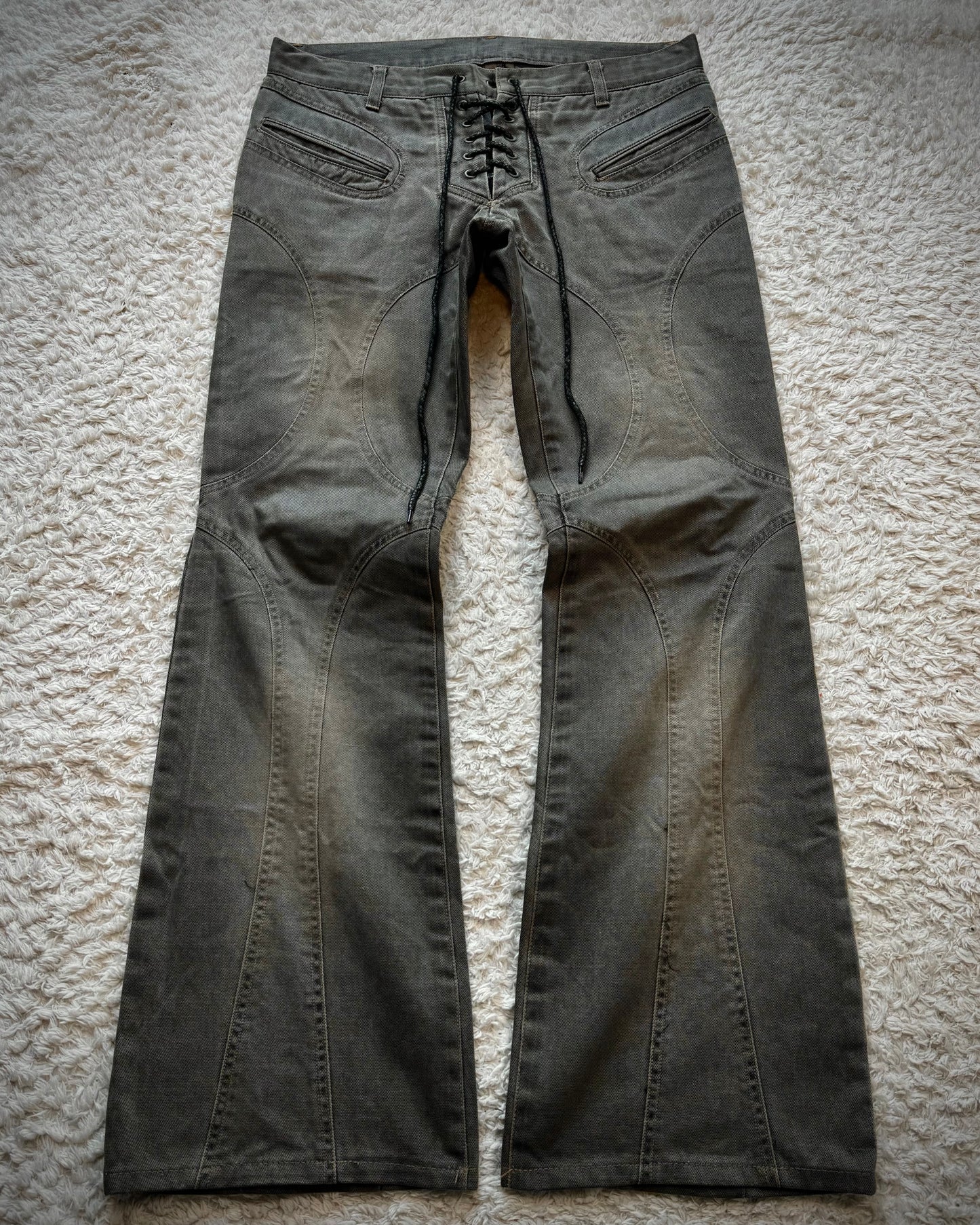 Patrick Cox Mud Washed Lace Up Flared Pants