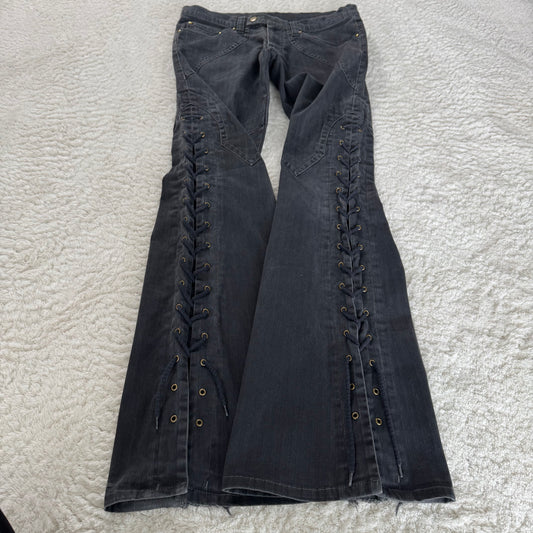 Tornado Mart Pin Striped Lace-Up Flared Denim