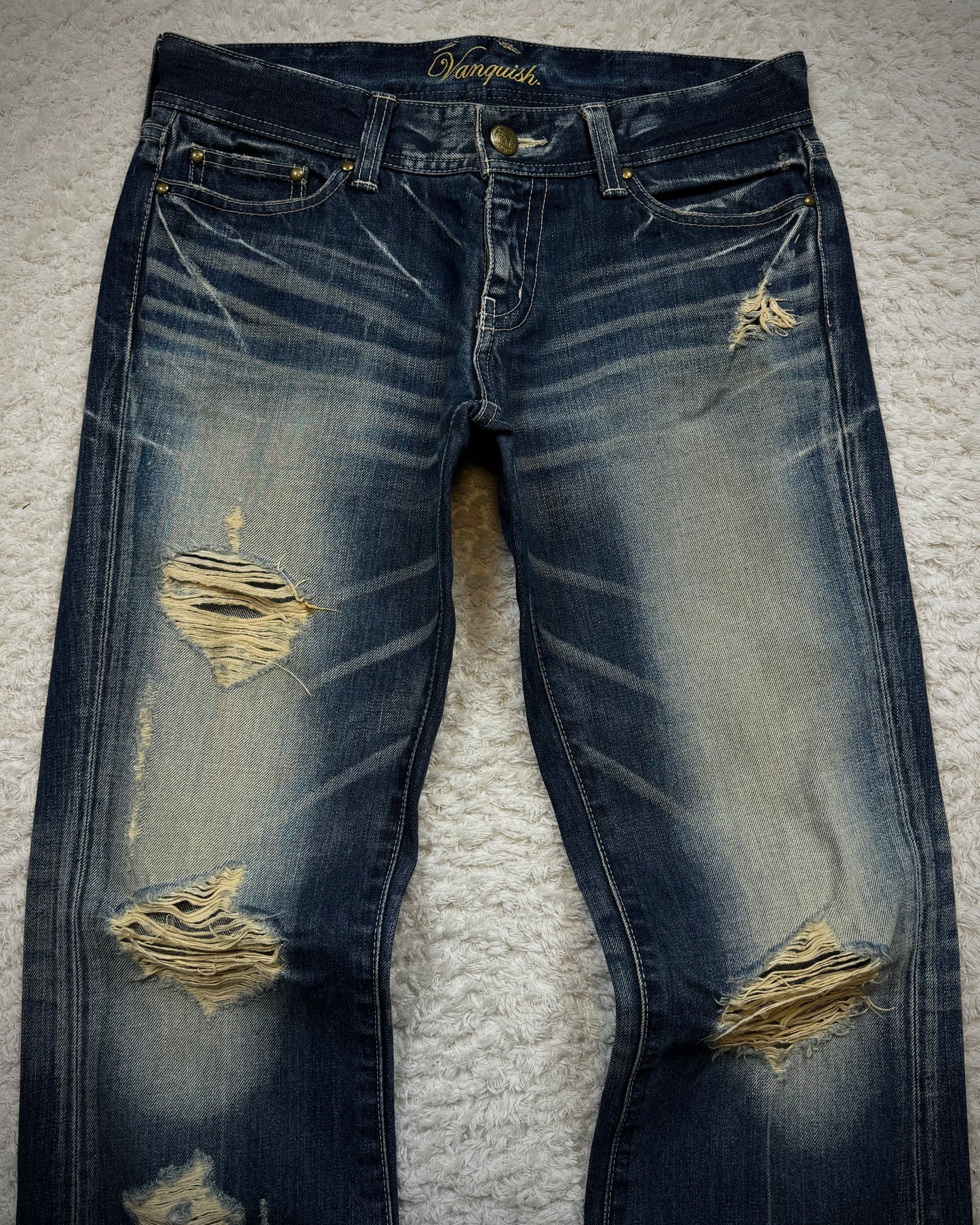 Vanquish Whisker Washed Distressed Flared Jeans