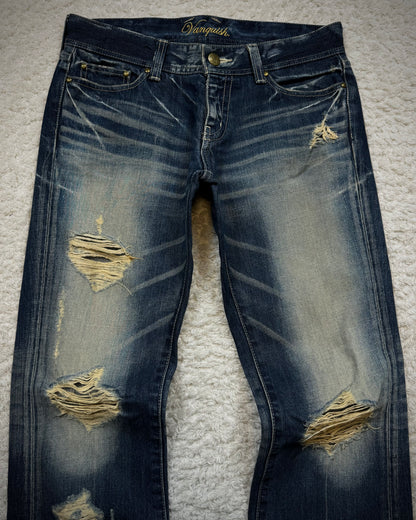 Vanquish Whisker Washed Distressed Flared Jeans